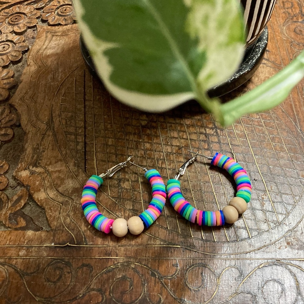 Rainbow Heishi Beaded Hoops